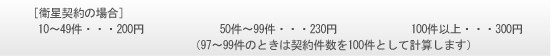[衛星契約の場合]10～49件・・・200円　50～99件・・・230円　100件以上・・・300円(97～99件のときは契約件数を100件として計算します）